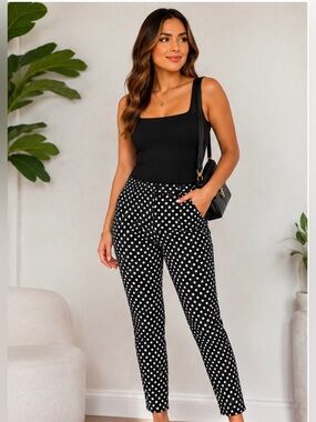✨LOFT The Riviera Slim Black&White Polka Dot Pants Size 4p